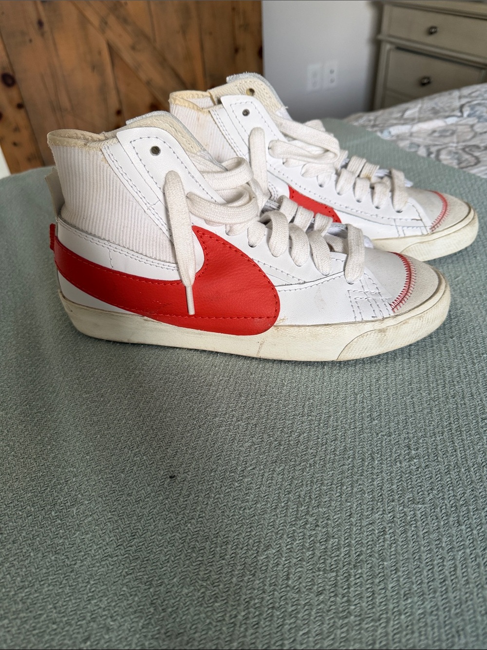 Adult High-Top Sneakers in White with Orange Swoosh